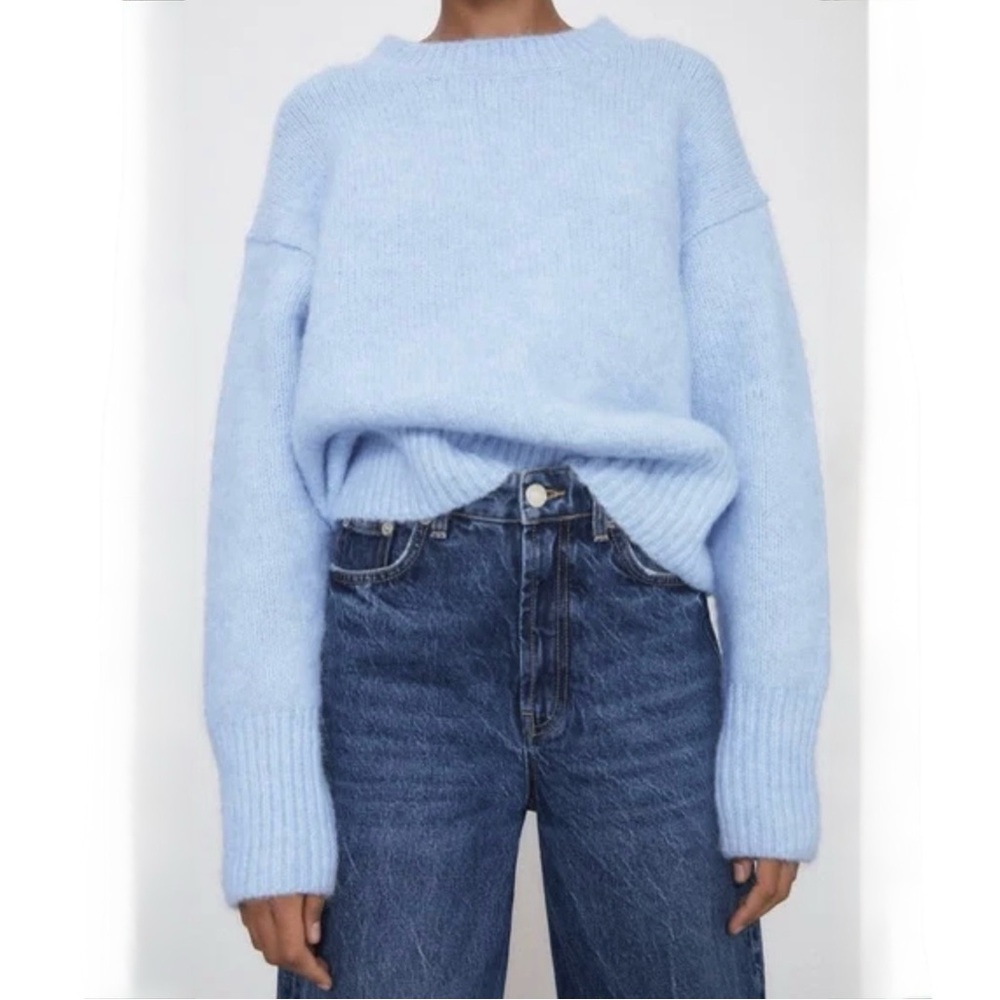 Zara Light Blue Soft Crew Neck Alpaca Wool Blend Sweater M